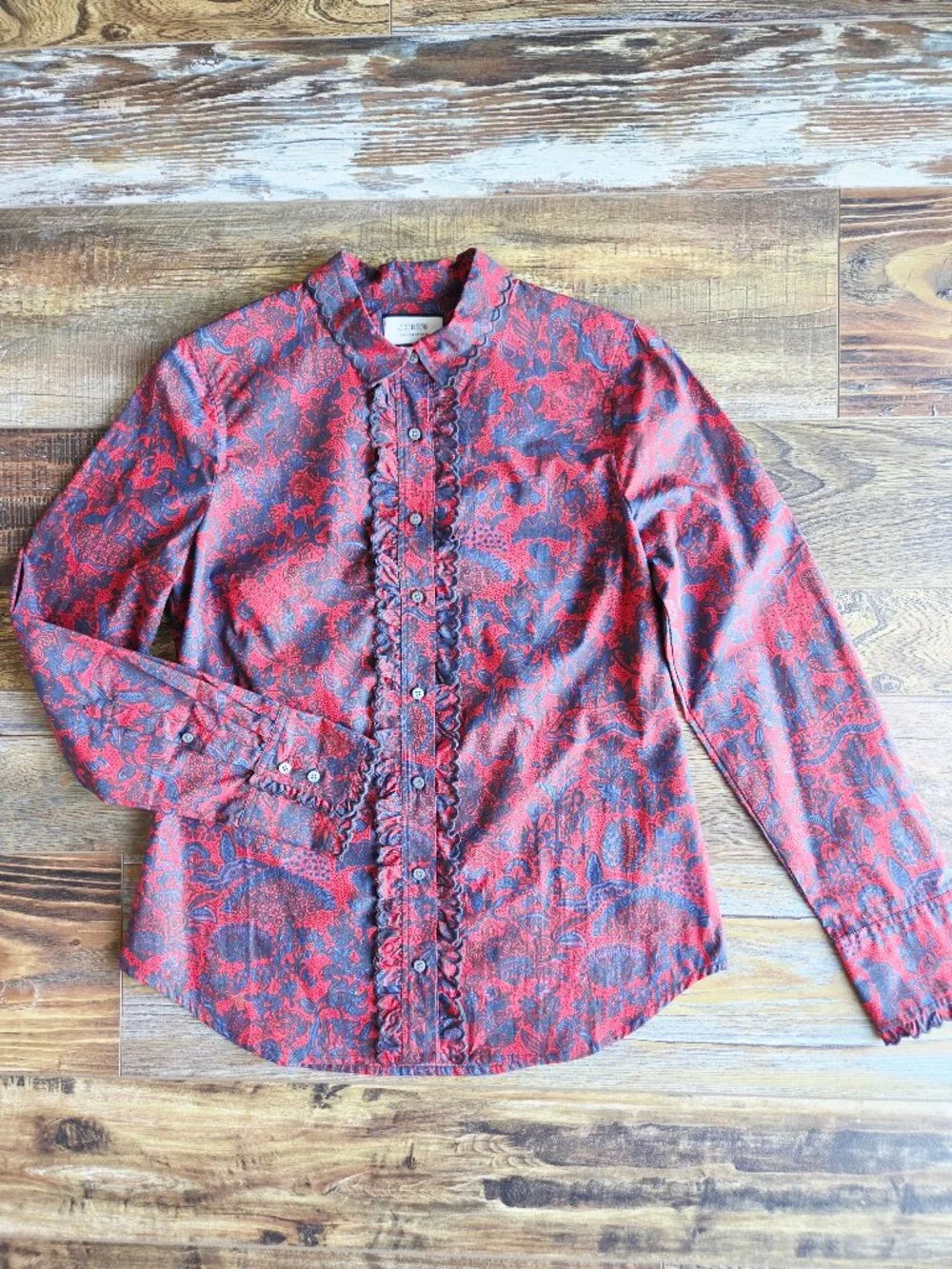 NWoT J.Crew Collection Scallop-Ruffle Perfect Shirt Ratti Poinsettia Paisley